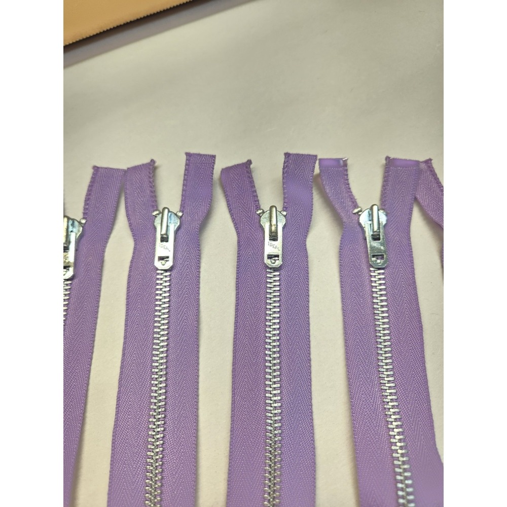 Vtg Lot (5) Ideal Zippers 13" Purple Metal Separating Open End